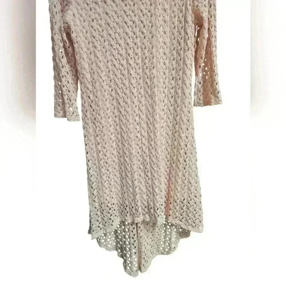 AUW Full Crochet Light Pink Lined Dress Dainty Boho High Low Hem Womens XL - Picture 3 of 13